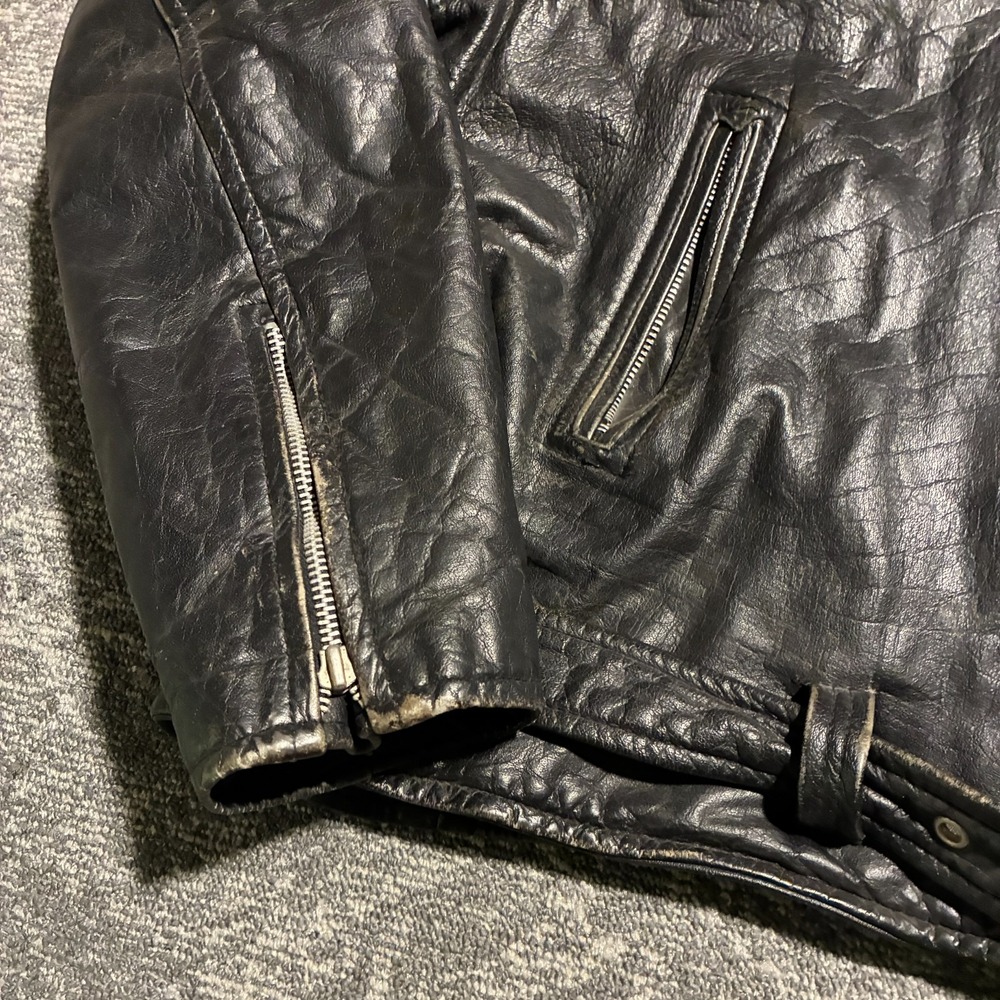 Unik International Leather Motorcycle Biker Jacket Belted Zip Size 60 Big Tall - Picture 2 of 15